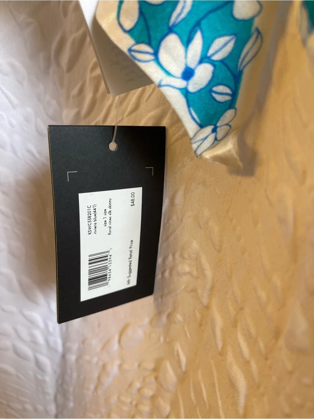 Kate Spade New York 100% Silk Riviera Blue Floral Skinny Twilly - NWT **